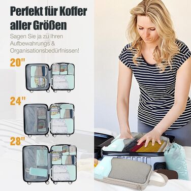 VnioLife Набори для пакування валізи: 8 шт. - Органайзер для подорожей, компресійні куби для валізи (Блакитний)