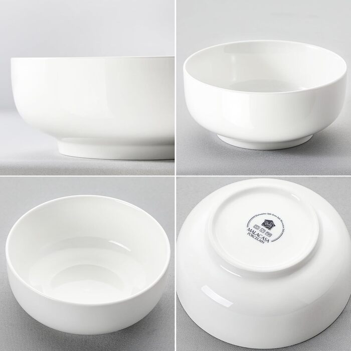Набір з 4 великих порцелянових мисок MALACASA, 800 мл, для мюслі, супу, рамену, білий