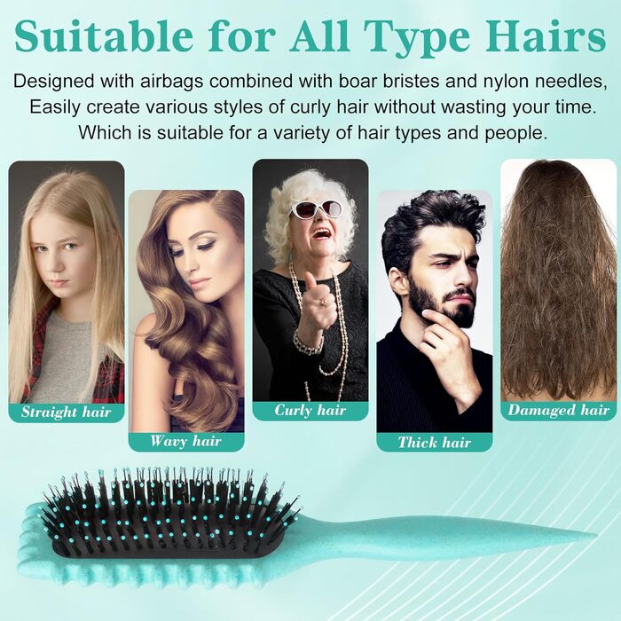 Щітка для локонів Lockenbürste – антистатична стилінг-щітка з вентиляційним дизайном для мокрого та сухого волосся, ідеальна для кучерявого волосся та додання об'єму (зелена)