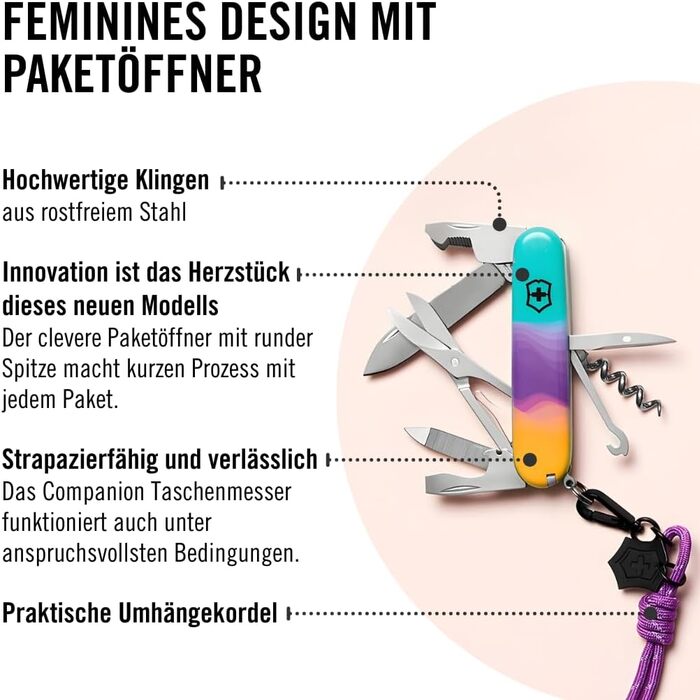 Мультитул VICTORINOX Companion, 16 функцій, Swiss Made, для жінок, у подарунковій коробці (рожевий, блакитний), Sydney Style