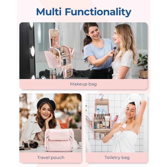 Організатор для косметики BAGSMART, велика косметичка для жінок, водонепроникна сумочка для туалетних аксесуарів, рожева