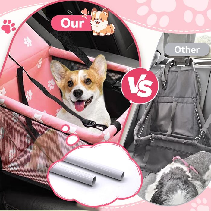 Автомобільний лежак для собак Flagest: зручний, знімний, 40x32x24 см (рожевий)