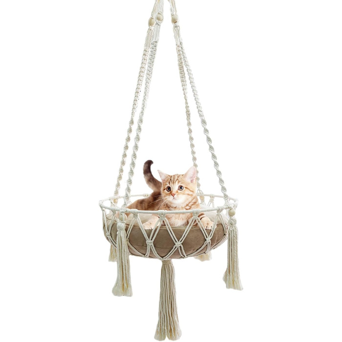 Макраме ліжко для котів, гамак для котів, гойдалка для котів, ручної роботи, підвісні гнізда для котів, діаметр 35 см