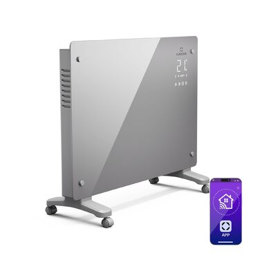 Конвектор Klarstein Bansin Crystal Smart: 1500 Вт, настінний/підлоговий, LED-дисплей, керування через додаток, енергоефективний, захист від перегріву та замерзання, блокування від дітей, для вітальні
