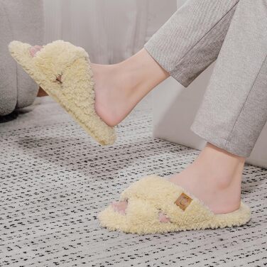 Жіночі плюшеві домашні тапочки SMajong, зимові, теплі, м'які, з антиковзким покриттям, зручні, з підкладкою, слайдери, 36/37 EU, бежевий