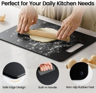 Набір дерев'яних обрізних дощок 2 шт. з бамбука, стійкі до миття в посудомийній машині, високої щільності, нетоксичні, BPA-free, з антиковзними ніжками, безпечні для ножів – ідеально для кухні та як подарунок, чорного кольору