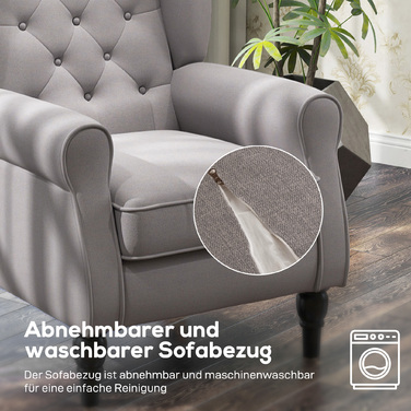 HOMCOM Armchair with High Backrest, Weight Capacity up to 160kg, Single Armchair for Living Room, Comfortable Wingback Chair, Grey