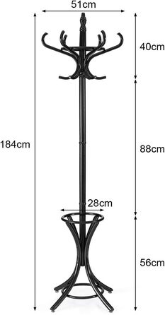 GIANTEX Coat Rack with Umbrella Stand, Clothes Rack Wood with 12 Clothes Hooks, Coat Tree Wood Freestanding, Standing Coat Rack for Entryway Living Room (white) (black)