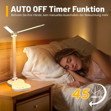 Стійка лампа для робочого столу з двома регульованими головками, 5 режимів кольору, 10 рівнів яскравості, сенсорне керування, таймер 45 хв, диммування, для дому, офісу, читання, навчання - біла