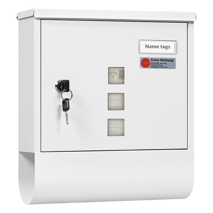 Поштовий ящик WOLTU з газетницею, оглядовим вікном та табличкою для імені, настінний, замикається (2 ключі), білий (30,5x33,5x9 см)