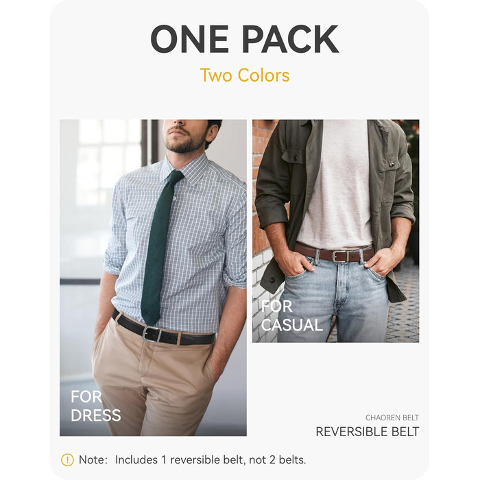 Чоловічий шкіряний ремінь CHAOREN, реверсивний (коричневий/чорний), 32 мм, для костюма та офіційного стилю