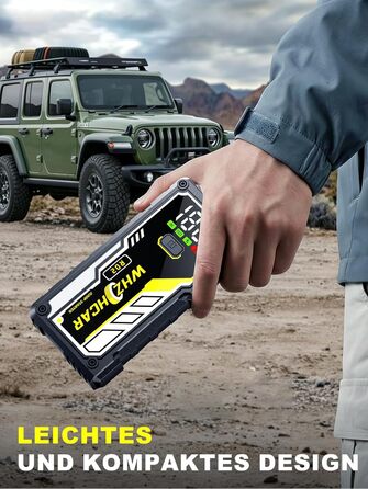 Powerbank для автомобіля 8000A 12V – Пусковий пристрій, бустер для акумулятора, зарядний пристрій для бензинових та дизельних авто (до 10л) з LCD дисплеєм, LED ліхтарем та кабелями для підключення (чорний)