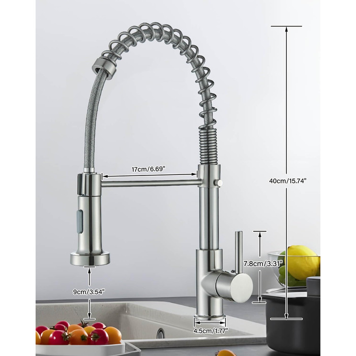 Кран кухонний Hbronzeshower з висувною лійкою, 360° обертання, нержавіюча сталь, щіткований нікель