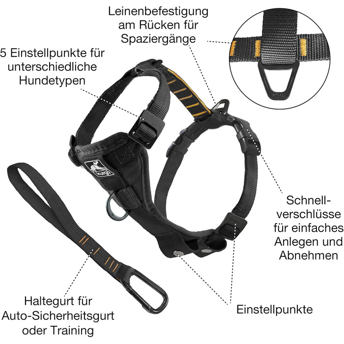 Kurgo TRU-Fit – інтелектуальне обплетення для собак, навчальне обплетення, обплетення проти потягування з кріпленням для безпечного ременя – чорний колір, розмір L