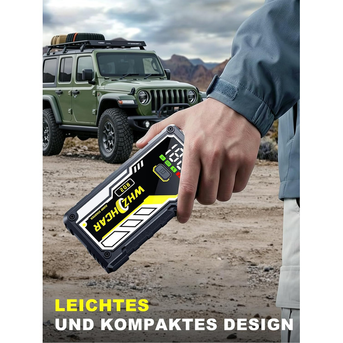 Powerbank для автомобіля 8000A 12V – Пусковий пристрій, бустер для акумулятора, зарядний пристрій для бензинових та дизельних авто (до 10л) з LCD дисплеєм, LED ліхтарем та кабелями для підключення (чорний)