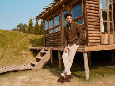 Кардиган чоловічий PJ PAUL JONES з коміром-шарфом, грубий в'язання, на ґудзиках (XL, Червоне верблюже)