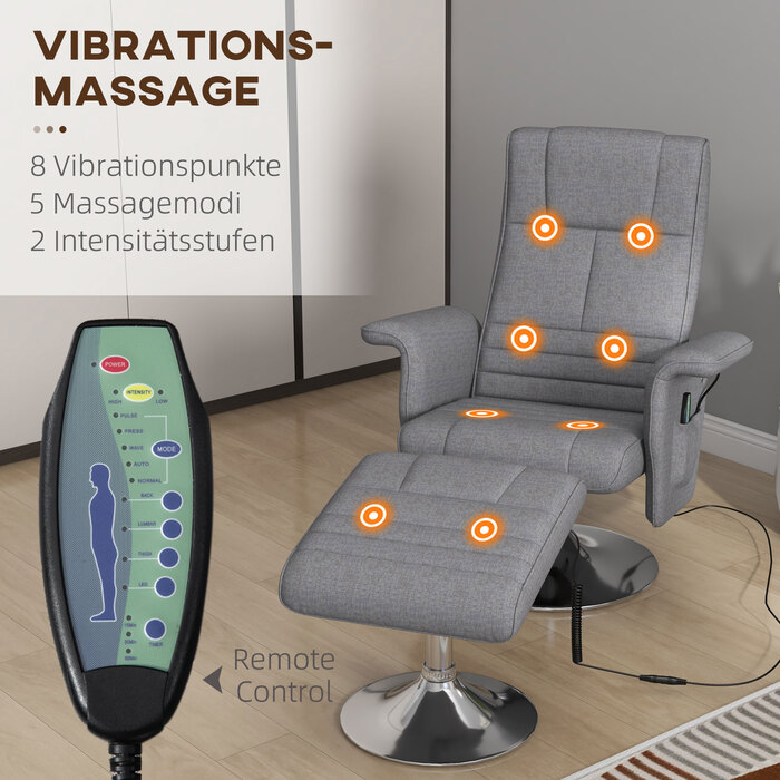 HOMCOM Electric Recliner TV Chair with Footrest, Reclining Function, Vibration Massage, Remote Control, Linen-Look Dark Grey