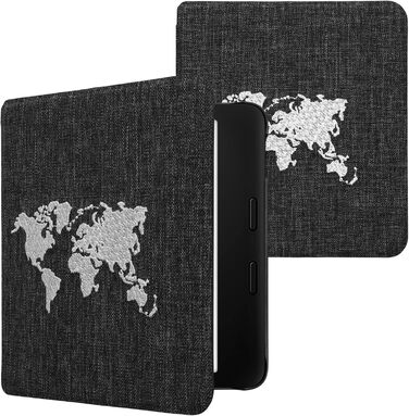 Чохол kwmobile для Tolino Vision 6: тканинний захисний чохол з малюнком серця, сірий (Travel Umriss 02-19)