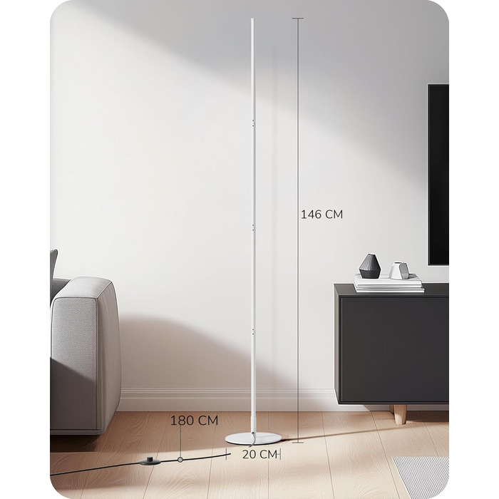 LED торшер Edishine з димуванням, тепле світло 3000K, регульована висота 146 см, для вітальні, спальні, офісу, з функцією пам'яті