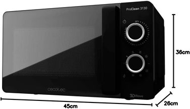 Мікрохвильова піч з грилем Cecotec Pro Clean 3130, 20 л, 700 Вт (800 Вт гриль), 3D Wave, Ready 2 Clean, чорна дзеркальна поверхня