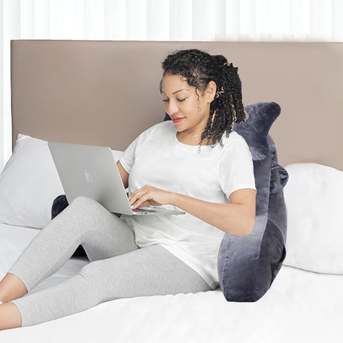 Подушка для сидіння в ліжку, диван, для дорослих, з кишенями, сірого кольору