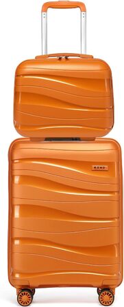 Чемодан-валіза KONO 55 см: легкий, з жорстким корпусом, TSA-замок, 4 колеса (2 шт. чорний, 2 шт. оранжевий)