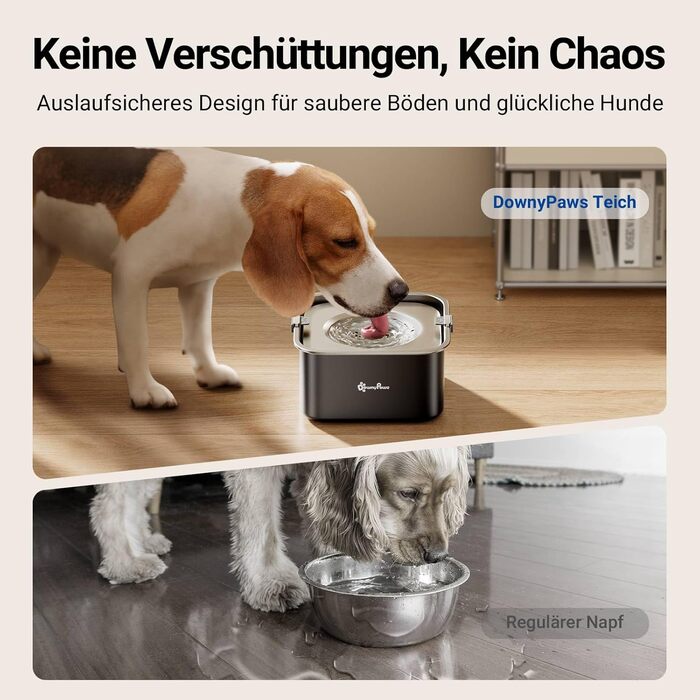 Миска для собак DownyPaws без облизування, 3L, з нержавіючої сталі 304, чорна. Запобігає розбризкуванню, підходить для дому та вулиці, зберігає чистоту.
