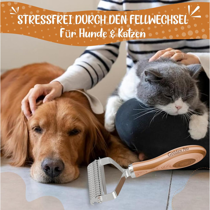 Щітка для підшерстка собак та котів TESTURTEIL, бамбук 2в1, M-L | Видаляє підшерсток та ковтуни