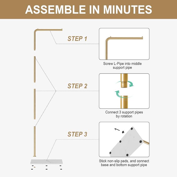 Metal Clothes Rack - 150cm Modern Clothes Stand for Clothing, Bags, Shoes, Coat Rack for Entryway, Living Room, Bedroom, Office (Gold)