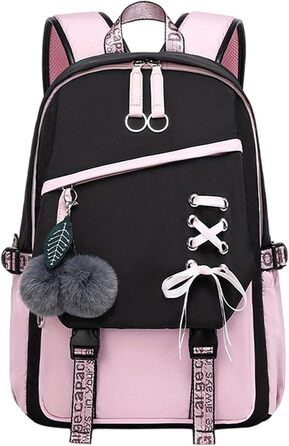 Шкільний рюкзак для дівчаток 3-6 клас, водонепроникний, з брелоком (рожевий)