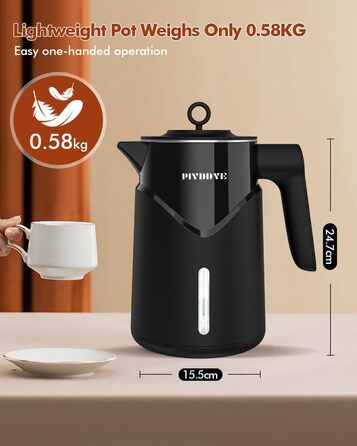 Електричний чайник з нержавіючої сталі 2200W з швидким нагріванням, автоматичним вимкненням, захистом від сухого кипіння, 1.7L, без BPA, без контакту з пластиком, тихий, чорний