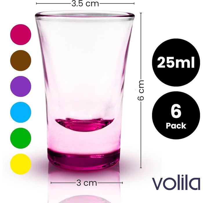 Склянки для шотів Volila 12 шт, 6cl, міцне скло для горілки, текіли, коктейлів, кольорові, для вечірок, можна мити в посудомийці