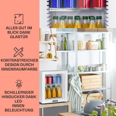 Klarstein Mini Fridge with Glass Door - Beverage, Snack & Cosmetic Cooler - Compact & Quiet - Adjustable Shelves - Skincare Fridge 12-18°C - 42L Capacity