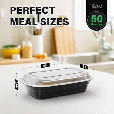 WUHUIXOZ 50-Piece 32oz Meal Prep Containers with, Premium Reusable Containers for Meal Prep Lunchbox with Lid, Microwave, Freezer, Dishwasher Safe