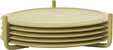 Zone Denmark Singles Silicone Coasters, Coasters for Glasses, Cups, Cocktail Glasses, Diameter 10 cm, Height 3.1 cm, 6 Pieces, including Holder, (3.1 cm - dia. 10 cm, Leek Green)