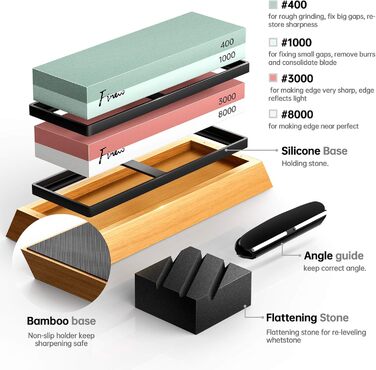 Набір точильних каменів Schleifstein: 400/1000/3000/8000, для заточування ножів, з підставкою, знімач задирок, шкіра для полірування