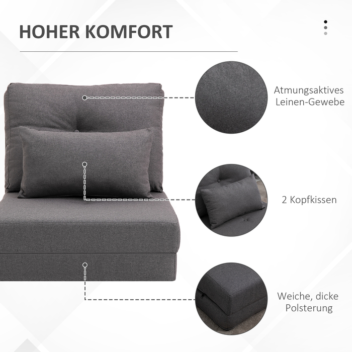 Крісло-мішок HOMCOM 2-в-1 зі спинкою, що регулюється, та можливістю трансформації в ліжко, диван-підлогу з декоративними подушками, льон, зручне підлогове сидіння.