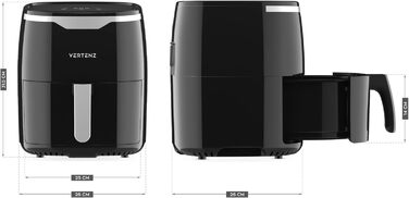 Аерофритюрниця VERTENZ Taste 50, 5 л, 1400 Вт, 8 програм, LED-екран, антипригарний кошик, без масла, чорна