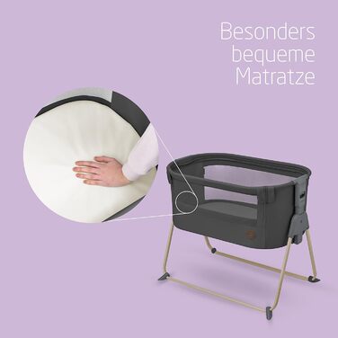 Maxi-Cosi Tori 2-in-1 Bedside Crib, Crib, 0 to approximately 6 months, 0–9 kg, compactly foldable, lightweight, 5 height levels, portable bedside crib with breathable mesh fabric, Beyond Graphite