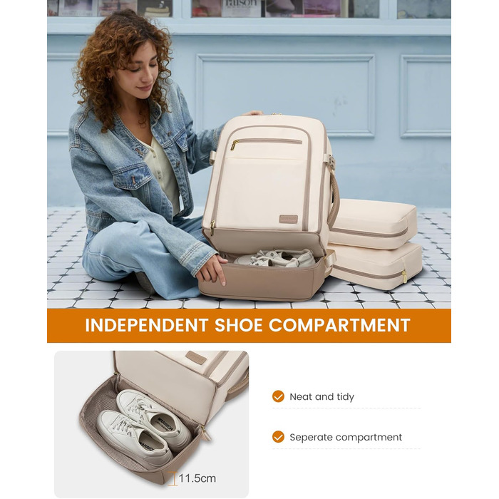 LOVEVOOK Рюкзак для ручної поклажі з окремим відділенням для взуття, 40L рюкзак для жінок, великий, з відділенням для мокрого та сухого, Travel Backpack, Carry On Luggage для подорожей, Бежевий, Зелений, 40L (3 шт.)