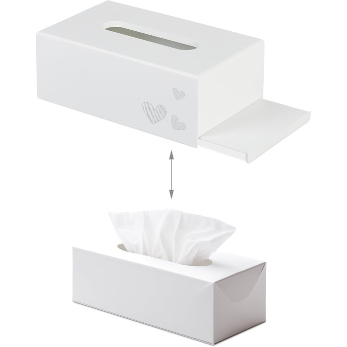 Relaxdays Tissue Box, Cosmetic Tissue Box, Square Tissue Box for Napkins, HxWxD: 9 x 25 x 15 cm, Heart Print, White