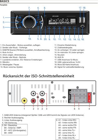 Автомагнітола M.I.C.D3307 з DAB+, Bluetooth, FM-радіо, USB, microSD, AUX, мікрофоном, керуванням з керма, 1 DIN, підтримка MP3/WAV, зарядка смартфона