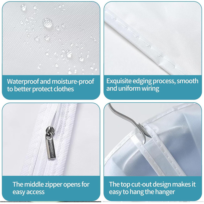 Набір мішечків для одягу Czwander, 12 шт. (60x100 + 60x120 см), моль-стійкі, з блискавкою, нейтральні/прозорі