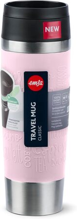 Термокружка Emsa N20220 Travel Mug Classic, 0.5 л, нержавіюча сталь, 6 год гаряча, 12 год холодна, щільна, для подорожей, з невеликим отвором для пиття, пастельно-рожевий колір