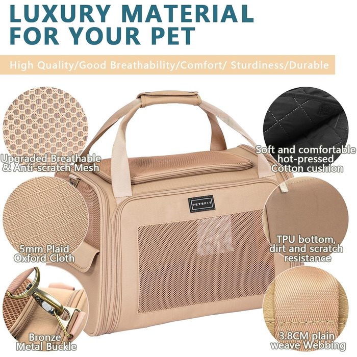 Переносна сумка-переноска для котів та собак Petsfit, розкладний дизайн, з м'яким килимком, 47L x 30B x 30H см (Хакі)
