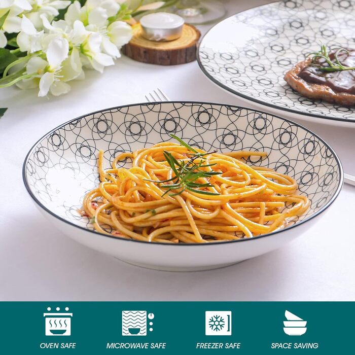 Набір тарілок Vancasso Haruka: 4 супові тарілки з порцеляни, Ø 21 см, 700 мл, чорний + кремовий