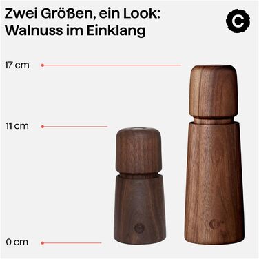 Crushgrind Stockholm Salt and Pepper Mills made of Walnut with Ceramic Grinder | Salt and Pepper Mill with Adjustable Grind | Herb Grinder made of high-quality, sustainable materials (110 mm)