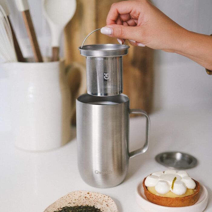 Qwetch Stainless Steel Insulated Travel Mug - 12oz - Keeps Drinks Hot for 6h, Cold for 12h - Leakproof Lid, Reusable, Tea Filter Compatible