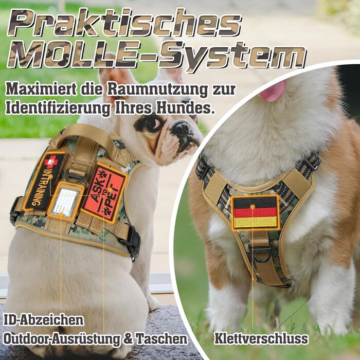 Нагрудник для собак Rabbitgoo середнього розміру, анти-тяга, регульований, з ручками, міцний, тактичний, з металевими пряжками, камуфляжний, коричневий (M, 1 шт.)