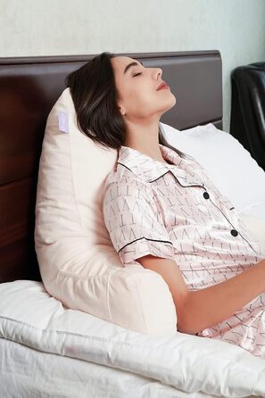 Подушка для спини з підлокітниками Lesekissen, Memory Foam, для читання, роботи та ігор, знімний чохол (Бежевий)